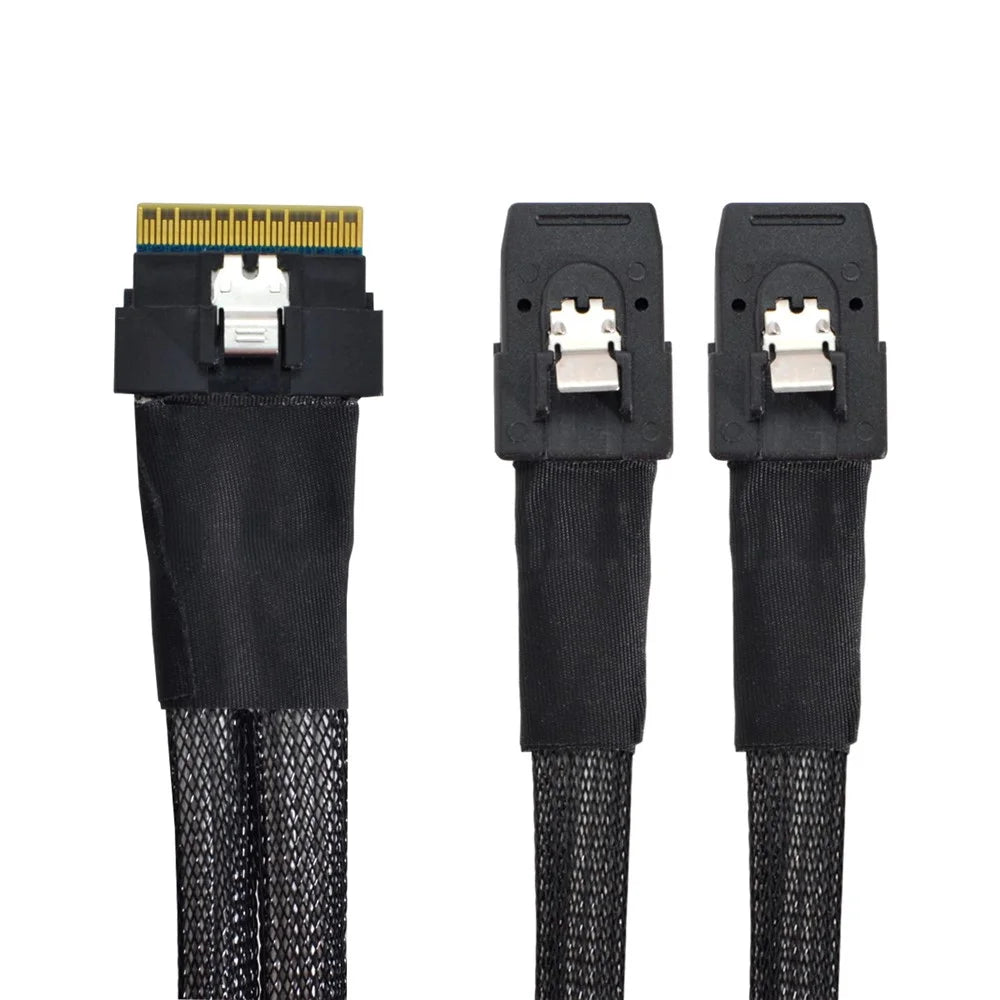 SF-029-0.5M 0.5m PCI-E Ultraport Slimline SAS Slim 4.0 SFF-8654 8i 74pin to Dual SFF-8087 Mini SAS Cable - 7
