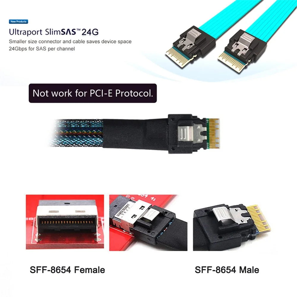 SF-047-1.0M Slimline SAS 4.0 SFF-8654 4i 38Pin Host to 4 SAS 29Pin SFF-8482 Target Hard Disk Fanout Raid Cable 1m - 3
