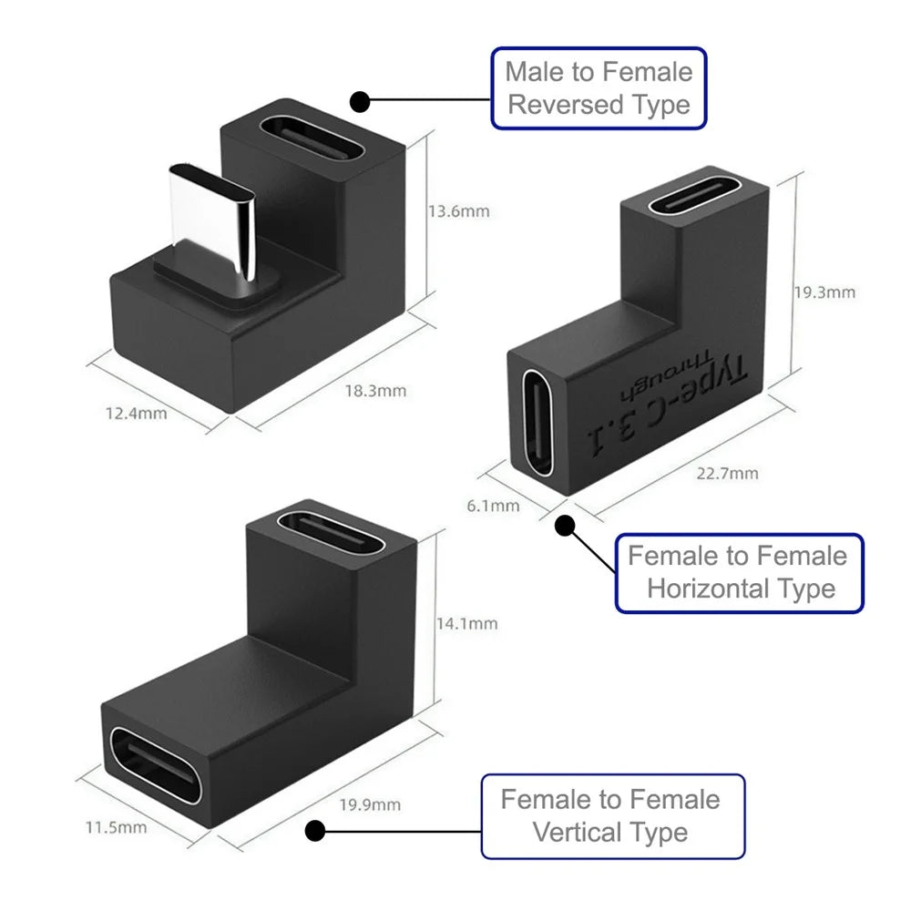 UC-077 3Pcs/Set USB-C Male to Female + USB-C Female to Female Elbow Converter Charging Adapter - 2