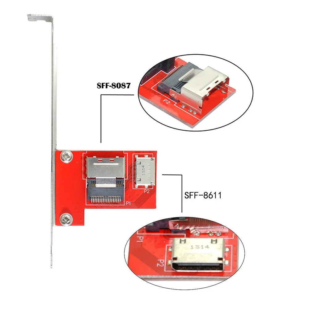 SF-041 PCI-Express 4.0 Mini SAS SFF-8087 to Oculink SFF-8611 PCBA Female Adapter with Bracket - 3