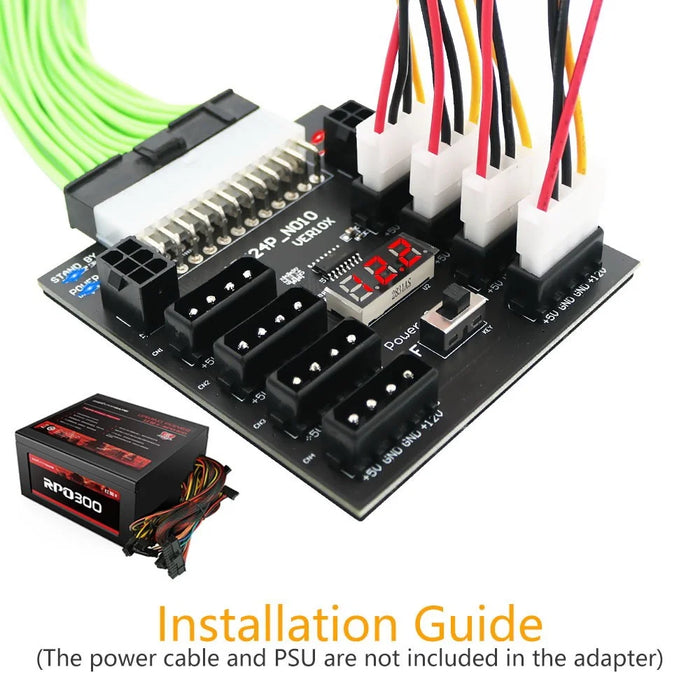 PW-005 ATX-24PIN to IDE 8X 4Pin +2X 6Pin Power Supply Board for CHIA ETH BTC - 5