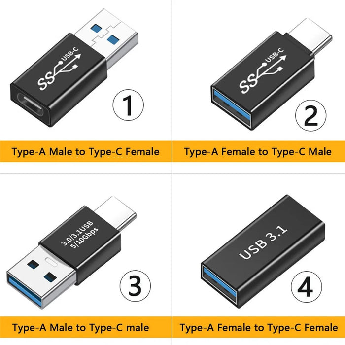 UC-070 4Pcs/Set Portable USB-C to USB-A Converter 10Gbps Data Transfer OTG Adapter - 2