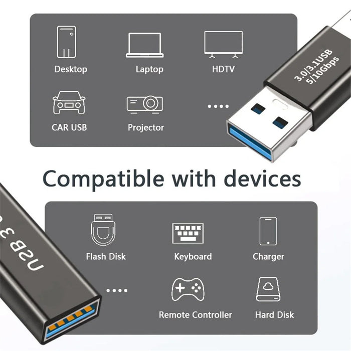 UC-070 4Pcs/Set Portable USB-C to USB-A Converter 10Gbps Data Transfer OTG Adapter - 4