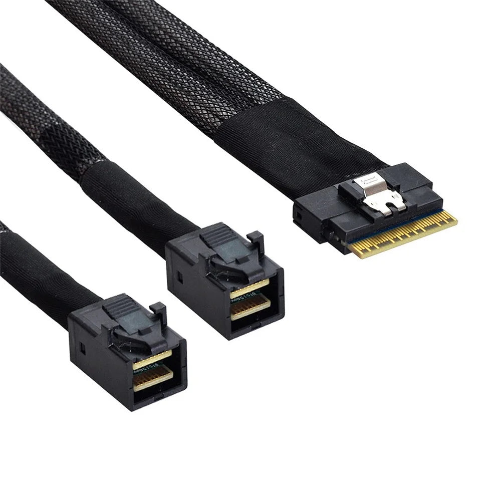 SF-010-0.5M PCI-E Ultraport Slimline SAS Slim 4.0 SFF-8654 8i 74Pin to Dual SFF-8643 4i Mini SAS HD Cable PCI-Express, 0.5m - 1