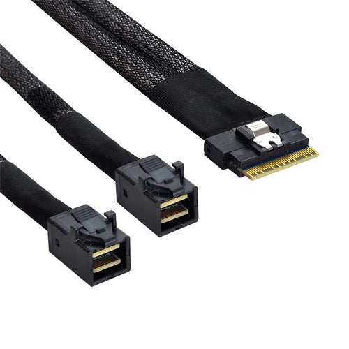 SF-010-0.5M PCI-E Ultraport Slimline SAS Slim 4.0 SFF-8654 8i 74Pin to Dual SFF-8643 4i Mini SAS HD Cable PCI-Express, 0.5m - 1