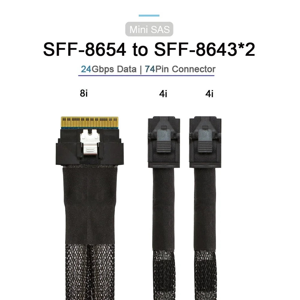 SF-010-0.5M PCI-E Ultraport Slimline SAS Slim 4.0 SFF-8654 8i 74Pin to Dual SFF-8643 4i Mini SAS HD Cable PCI-Express, 0.5m - 2
