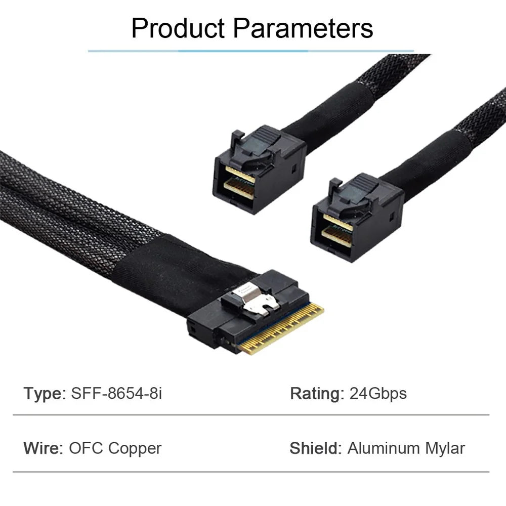 SF-010-0.5M PCI-E Ultraport Slimline SAS Slim 4.0 SFF-8654 8i 74Pin to Dual SFF-8643 4i Mini SAS HD Cable PCI-Express, 0.5m - 4