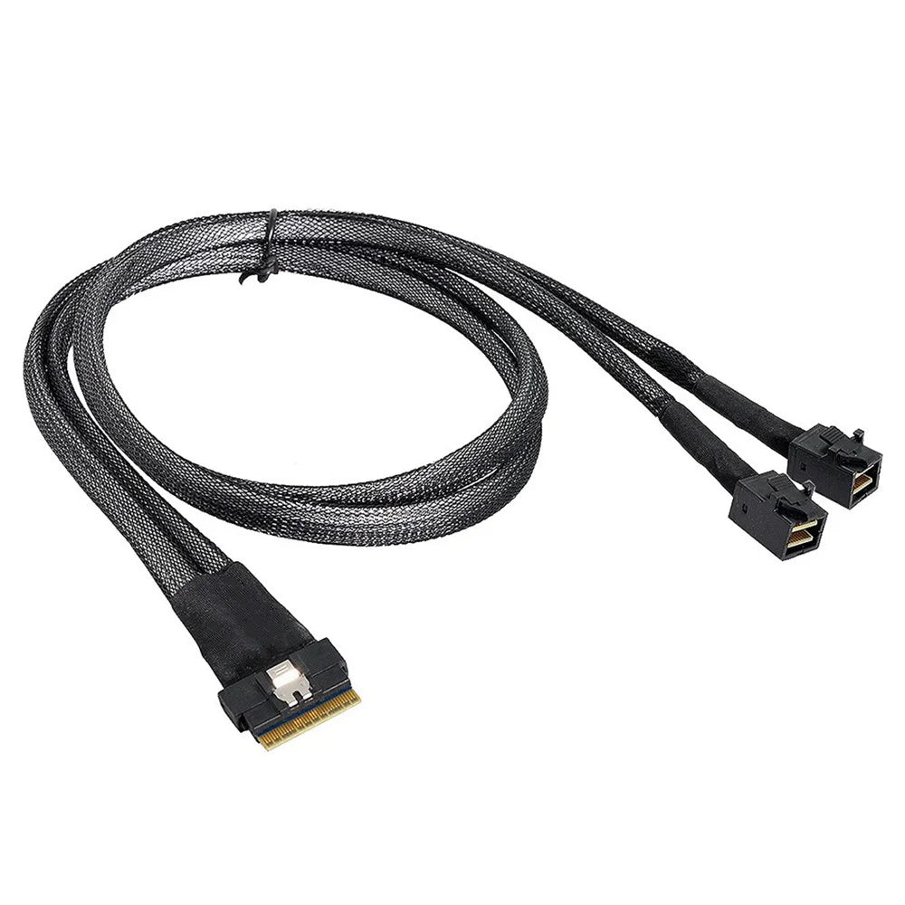 SF-010-0.5M PCI-E Ultraport Slimline SAS Slim 4.0 SFF-8654 8i 74Pin to Dual SFF-8643 4i Mini SAS HD Cable PCI-Express, 0.5m - 7