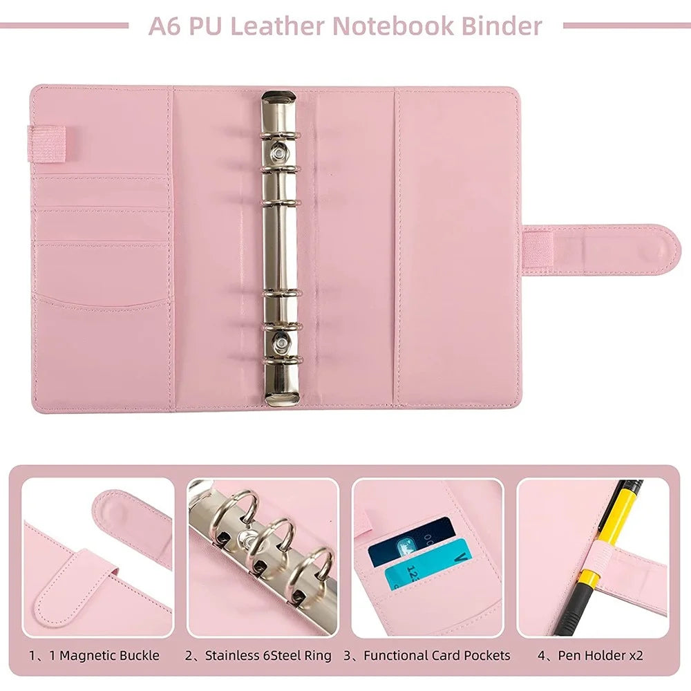 A6 PU Leather Notebook Cover Loose-leaf Binder Budget Planner Organizer 8 Storage Pockets 12 Budget Sheets - Purple - 7