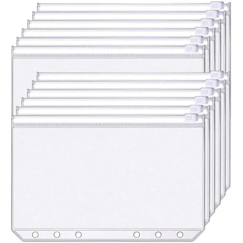 12Pcs Clear PVC A6 Binder Pockets Zipper Folders for 6-Ring Notebook Binder Files Reports Binder - 1
