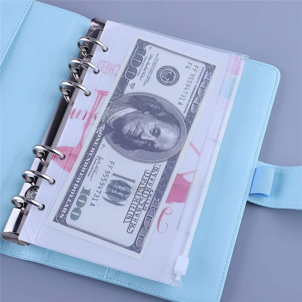 12Pcs Clear PVC A6 Binder Pockets Zipper Folders for 6-Ring Notebook Binder Files Reports Binder - 3