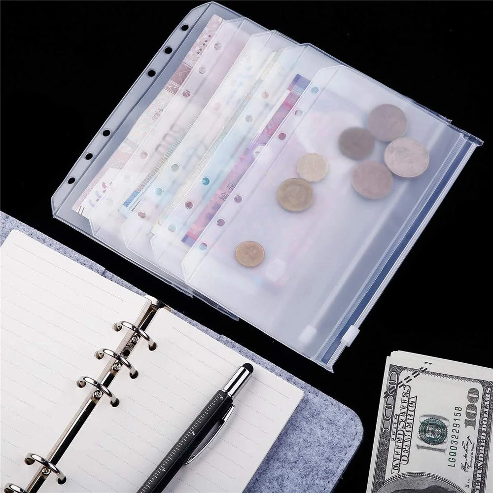 12Pcs Clear PVC A6 Binder Pockets Zipper Folders for 6-Ring Notebook Binder Files Reports Binder - 5