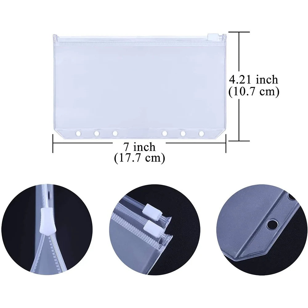 12Pcs Clear PVC A6 Binder Pockets Zipper Folders for 6-Ring Notebook Binder Files Reports Binder - 6