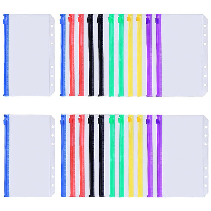 A6 Size Binder Pockets PVC Pouch Loose Leaf Document Filing Bags Multicolor Zipper Cash Envelopes Replacements for 6-Ring Notebook Binder - 1