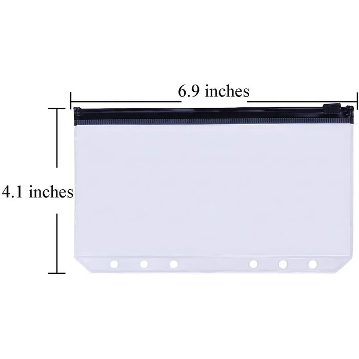 A6 Size Binder Pockets PVC Pouch Loose Leaf Document Filing Bags Multicolor Zipper Cash Envelopes Replacements for 6-Ring Notebook Binder - 6