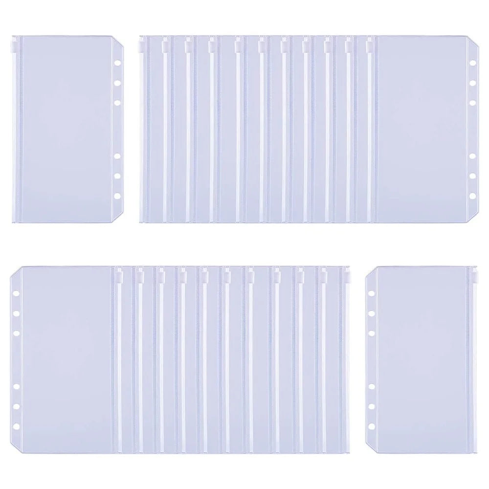24Pcs A6 Binder Pockets PVC Zipper Folders for 6-Ring Notebook Binder Files Reports Binder, Translucent - 1
