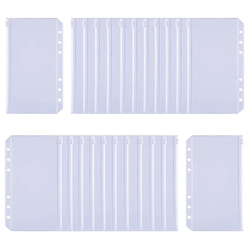 24Pcs A6 Binder Pockets PVC Zipper Folders for 6-Ring Notebook Binder Files Reports Binder, Translucent - 1