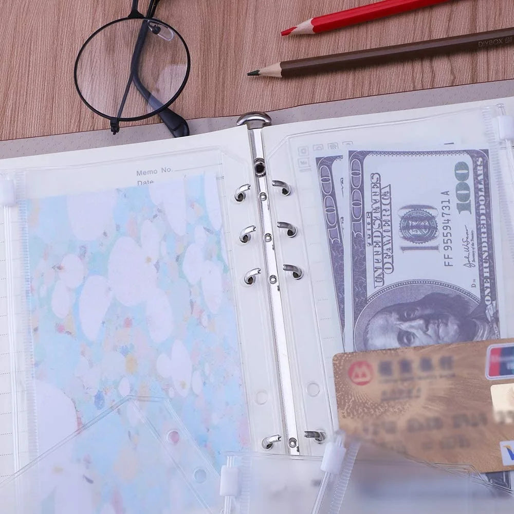24Pcs A6 Binder Pockets PVC Zipper Folders for 6-Ring Notebook Binder Files Reports Binder, Translucent - 2