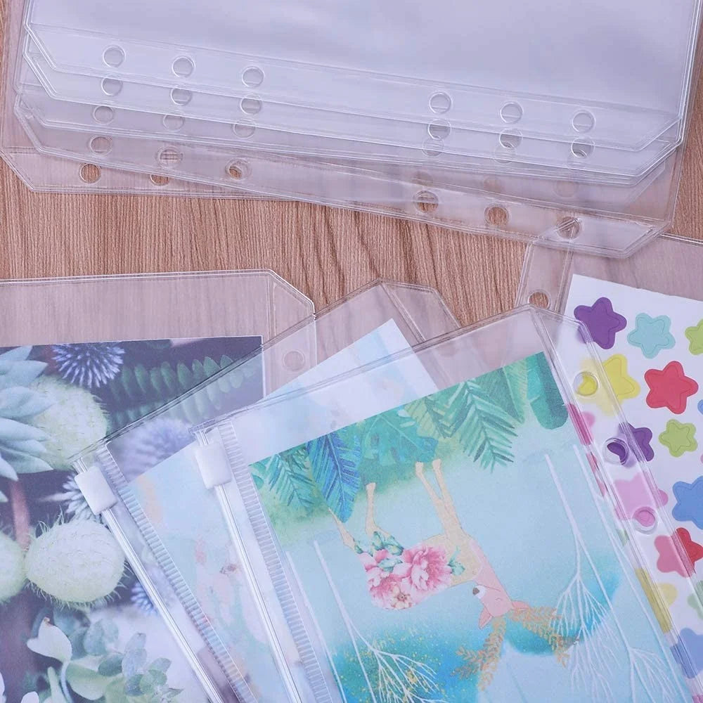 24Pcs A6 Binder Pockets PVC Zipper Folders for 6-Ring Notebook Binder Files Reports Binder, Translucent - 3