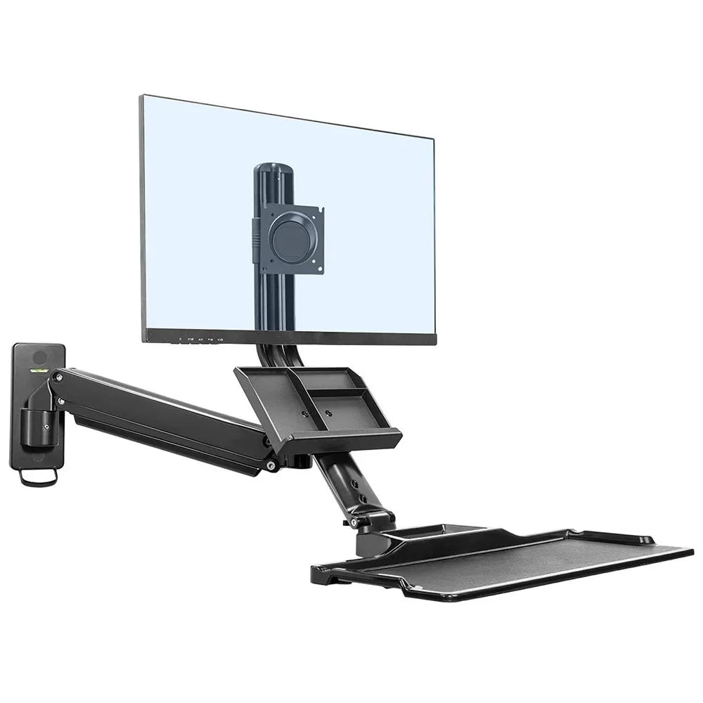 NORTH BAYOU MB32 Wall Mount Sit/Stand Workstation Adjustable 19-27 inch Monitor Holder with Keyboard Tray - 2