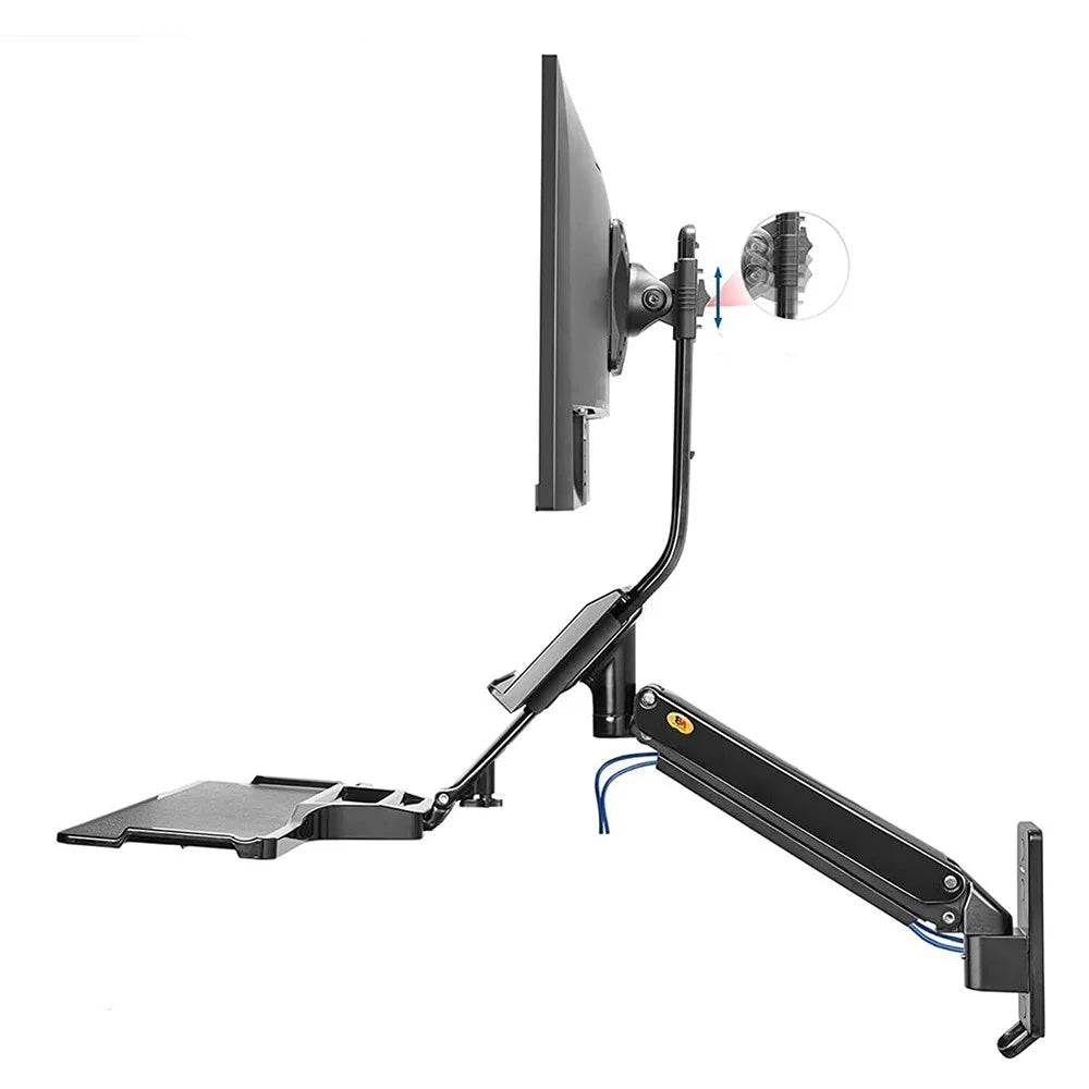 NORTH BAYOU MB32 Wall Mount Sit/Stand Workstation Adjustable 19-27 inch Monitor Holder with Keyboard Tray - 3