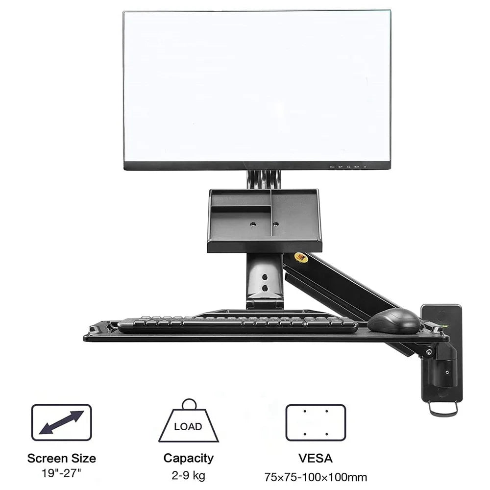 NORTH BAYOU MB32 Wall Mount Sit/Stand Workstation Adjustable 19-27 inch Monitor Holder with Keyboard Tray - 4