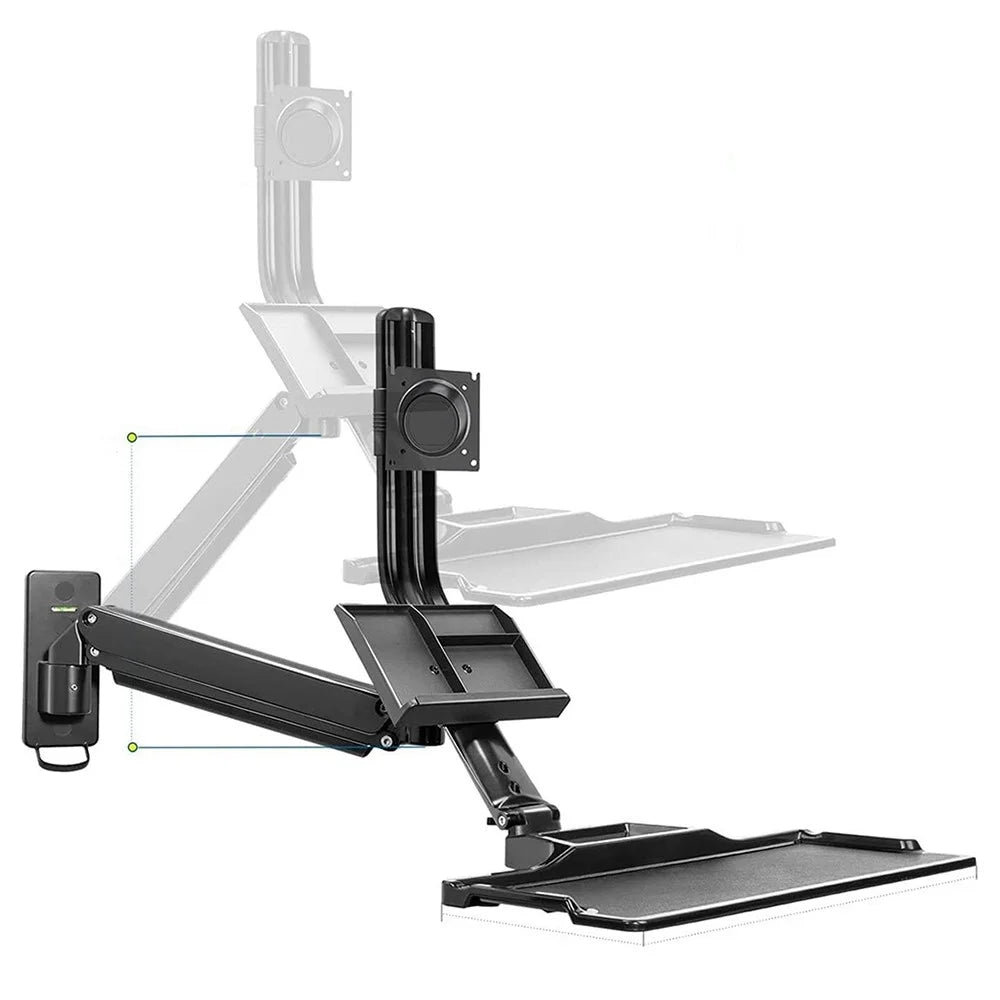 NORTH BAYOU MB32 Wall Mount Sit/Stand Workstation Adjustable 19-27 inch Monitor Holder with Keyboard Tray - 7