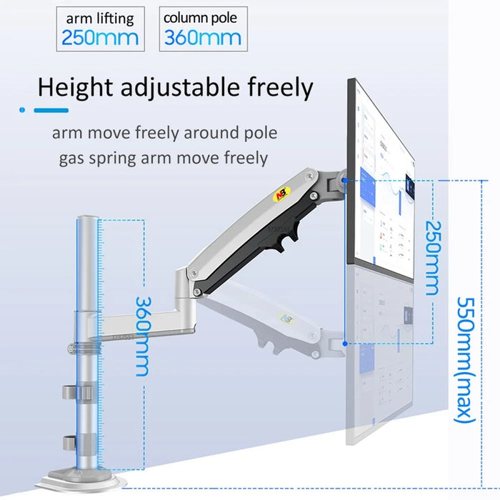 NORTH BAYOU H100 Desk Clip-on Monitor Support Arm Adjustable 22-35 inch Computer Monitor Holder Bracket - 3