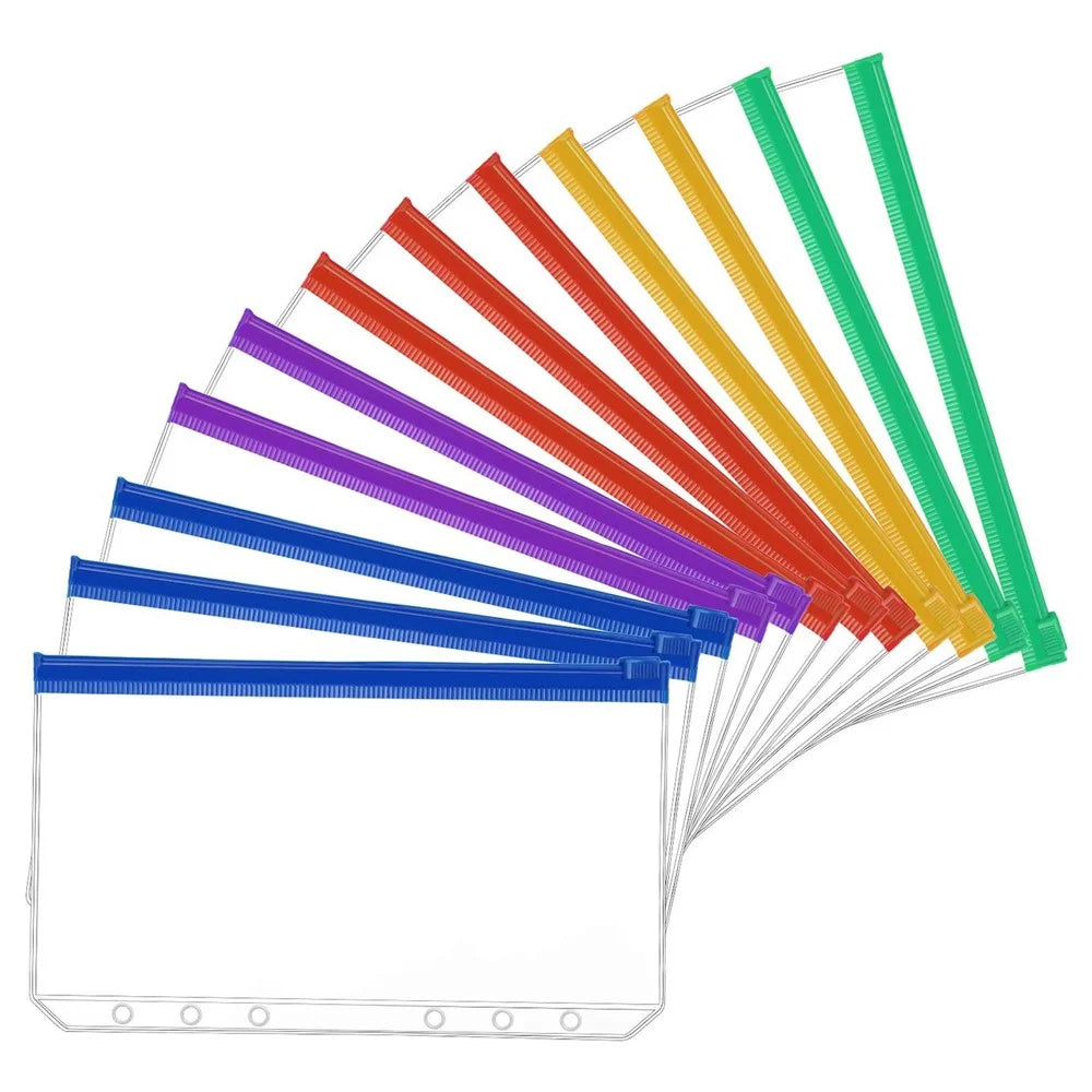 12PCS A6 Size Binder Pockets Matte Translucent Body Binder Pouch Folders for 6-Ring Binder Loose Leaf Bags Waterproof PVC Bill Storage Bags - 1