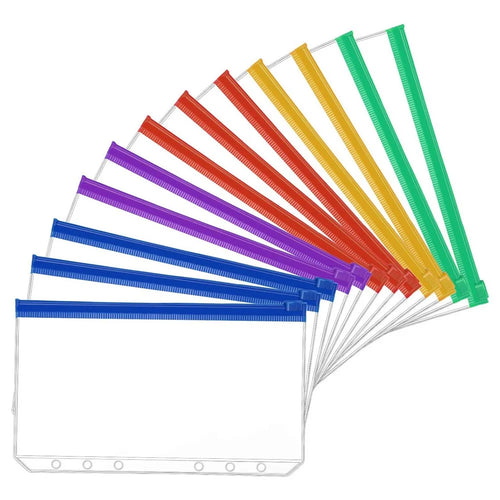 12PCS A6 Size Binder Pockets Matte Translucent Body Binder Pouch Folders for 6-Ring Binder Loose Leaf Bags Waterproof PVC Bill Storage Bags - 1