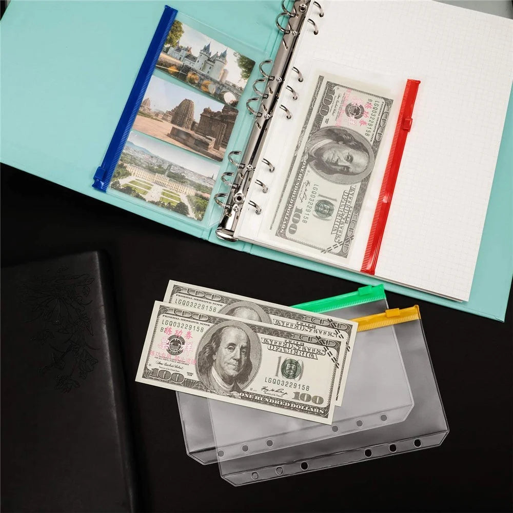 12PCS A6 Size Binder Pockets Matte Translucent Body Binder Pouch Folders for 6-Ring Binder Loose Leaf Bags Waterproof PVC Bill Storage Bags - 2
