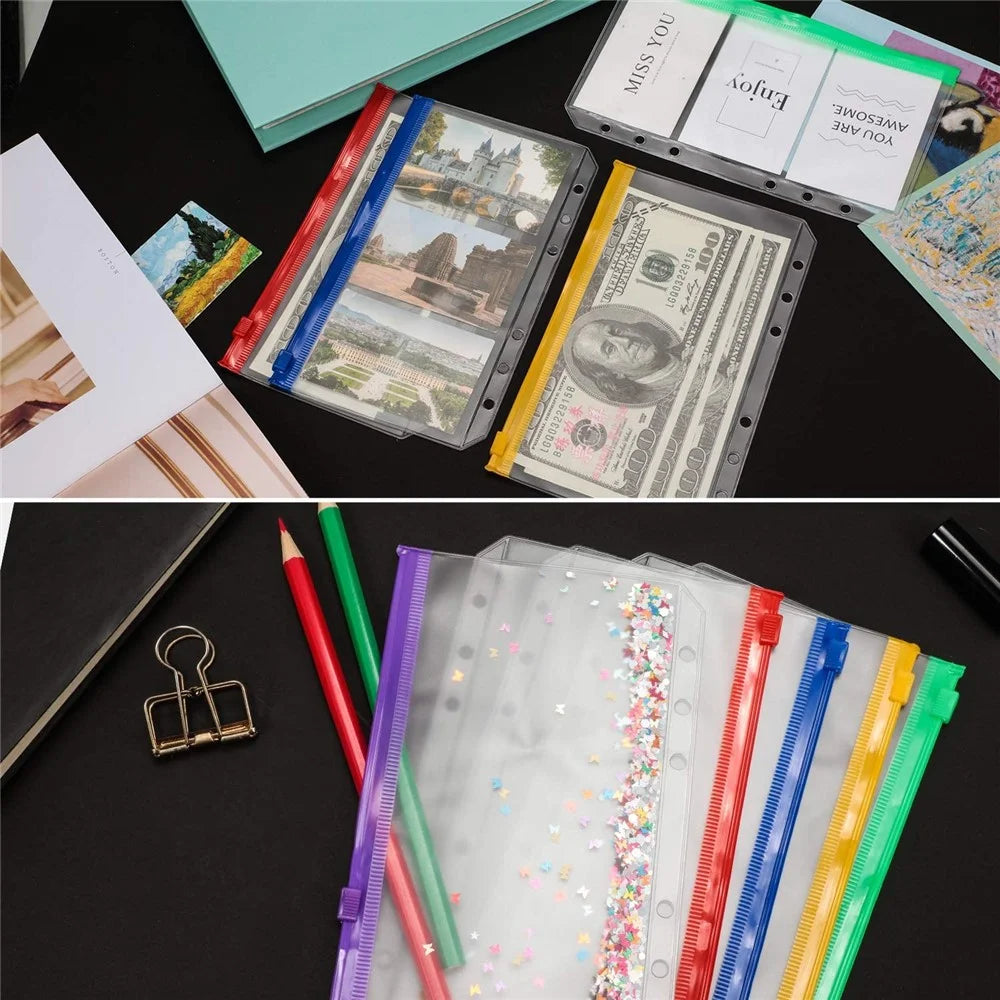 12PCS A6 Size Binder Pockets Matte Translucent Body Binder Pouch Folders for 6-Ring Binder Loose Leaf Bags Waterproof PVC Bill Storage Bags - 5