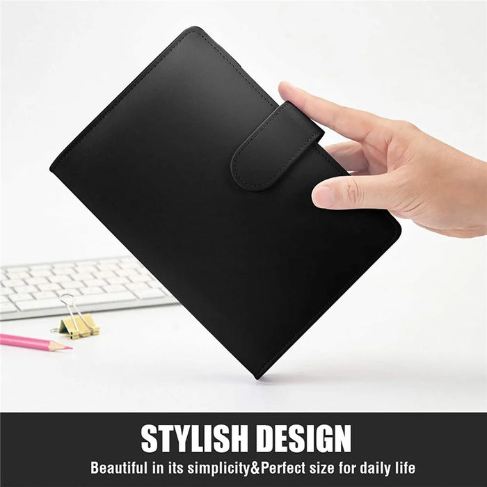 A6 Size 6-Ring PU Leather Notebook Binder Cover Magnetic Closure Planner Journal Binder Shell - Black - 4