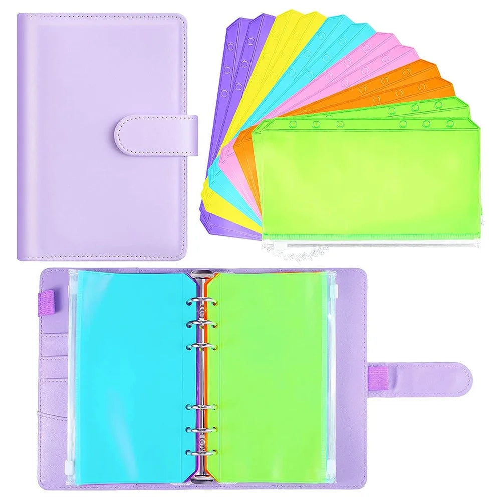 A6 PU Leather Notebook Cover Shell Binder Budget Planner Organizer 12 Storage Pockets Multi-color Refillable 6 Rings Binder Cover Loose Leaf Pouch - 1