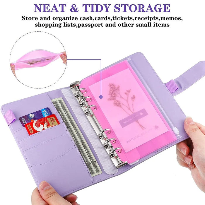 A6 PU Leather Notebook Cover Shell Binder Budget Planner Organizer 12 Storage Pockets Multi-color Refillable 6 Rings Binder Cover Loose Leaf Pouch - 2