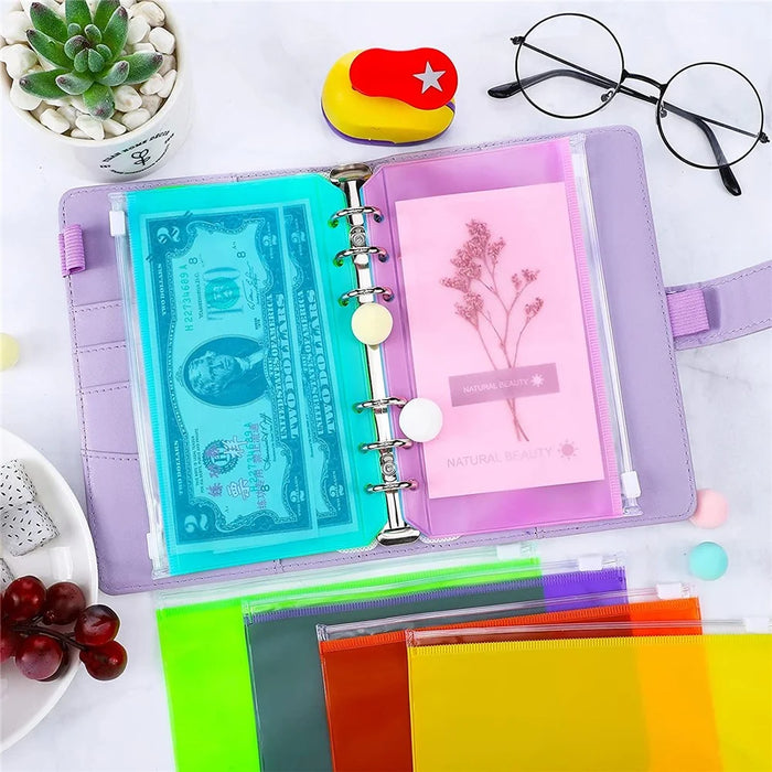 A6 PU Leather Notebook Cover Shell Binder Budget Planner Organizer 12 Storage Pockets Multi-color Refillable 6 Rings Binder Cover Loose Leaf Pouch - 3