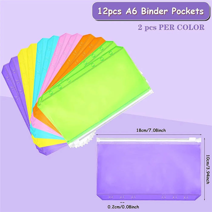 A6 PU Leather Notebook Cover Shell Binder Budget Planner Organizer 12 Storage Pockets Multi-color Refillable 6 Rings Binder Cover Loose Leaf Pouch - 7