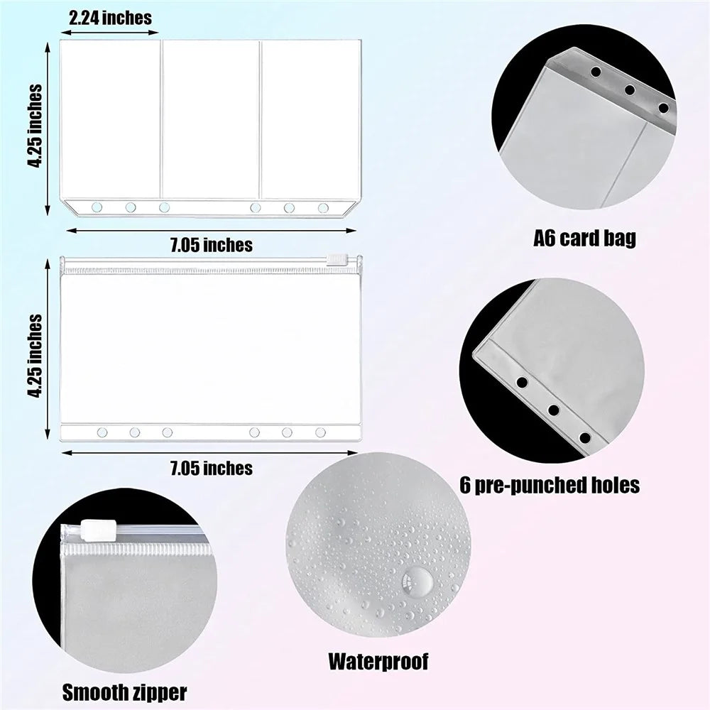 A6 PU Leather Budget Binder Cover with Expense Budget Sheets, Zipper Binder Pockets, 3-Grid Card Pockets and Self-Adhesive Labels - Black - 4
