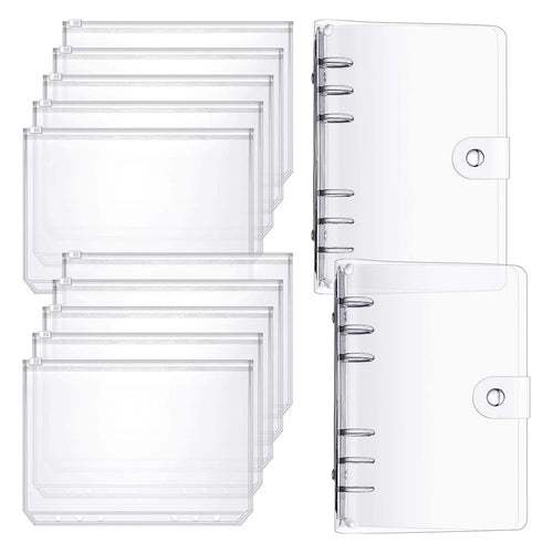 A6 PU Leather Notebook Binder Cover with 10 Waterproof Clear Binder Pocket Loose Leaf Bags PVC Pouch for Bills and Document - 1