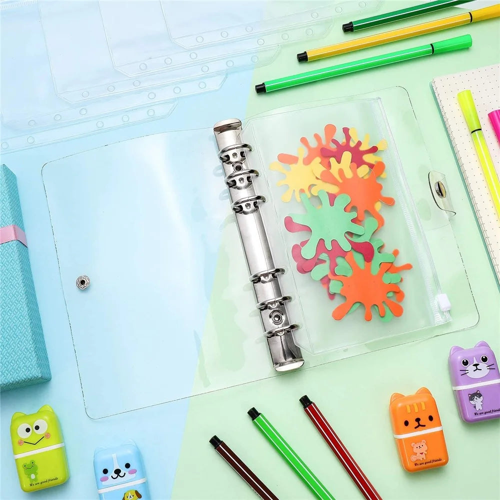A6 PU Leather Notebook Binder Cover with 10 Waterproof Clear Binder Pocket Loose Leaf Bags PVC Pouch for Bills and Document - 3