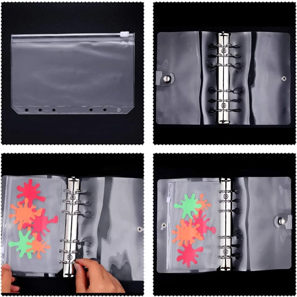 A6 PU Leather Notebook Binder Cover with 10 Waterproof Clear Binder Pocket Loose Leaf Bags PVC Pouch for Bills and Document - 4