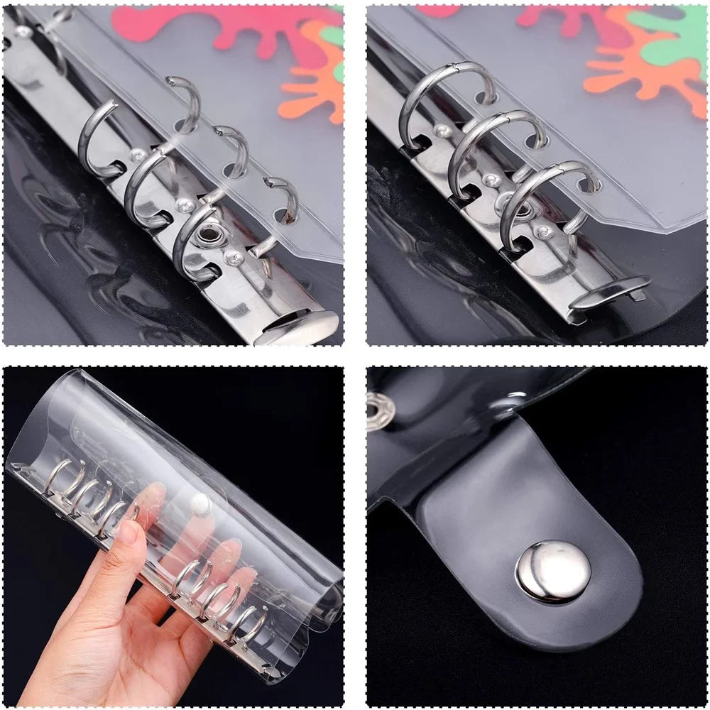 A6 PU Leather Notebook Binder Cover with 10 Waterproof Clear Binder Pocket Loose Leaf Bags PVC Pouch for Bills and Document - 5