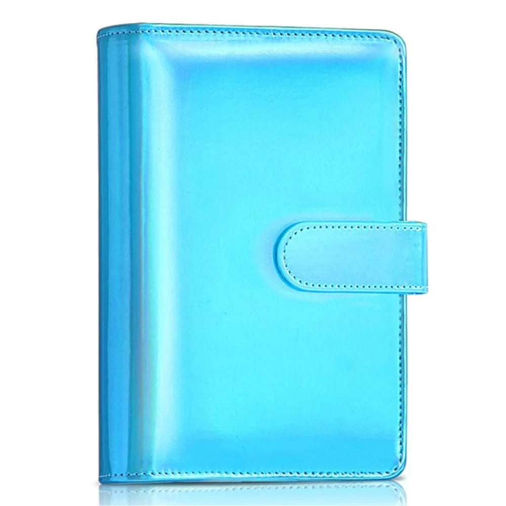 A6 Size 6-Ring PU Leather Notebook Binder Cover Laser Design Planner Journal Binder Shell for Budget System - Blue - 1