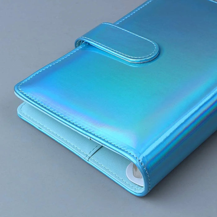 A6 Size 6-Ring PU Leather Notebook Binder Cover Laser Design Planner Journal Binder Shell for Budget System - Blue - 7