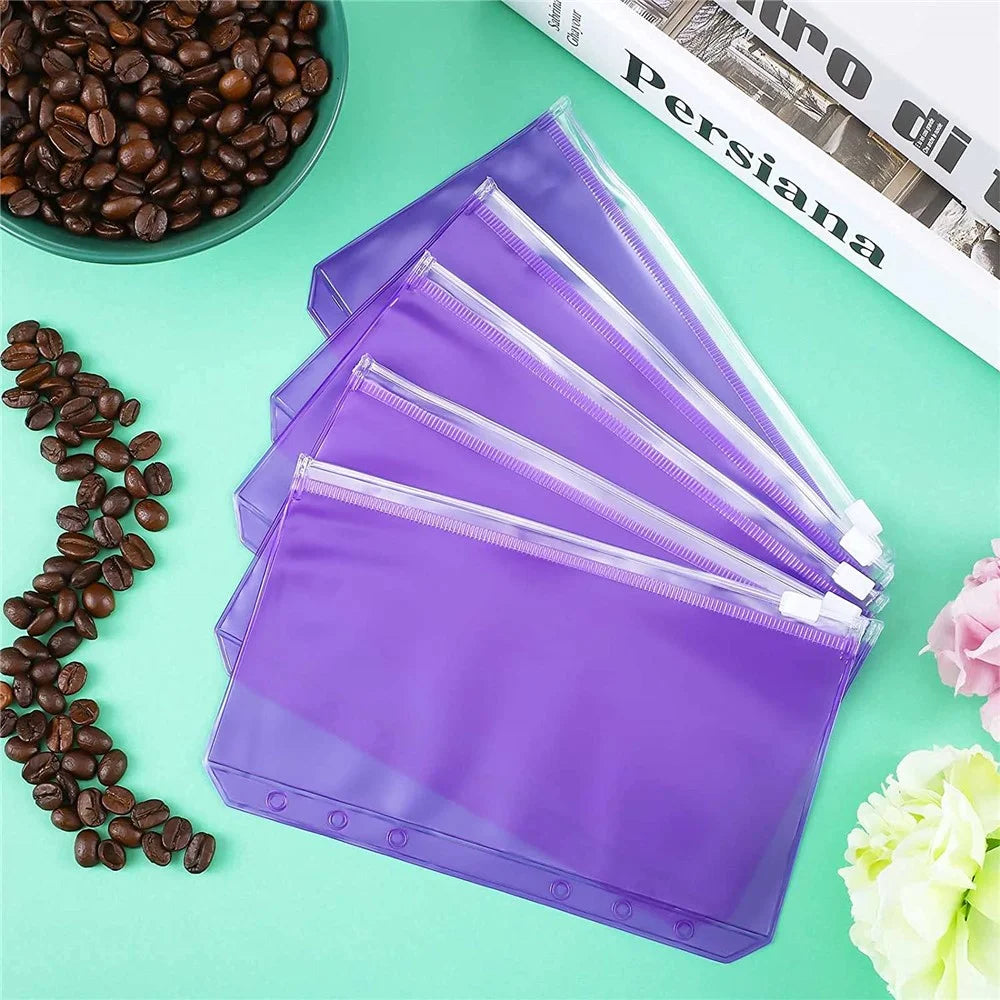 12PCS A6 Size Binder Pockets Purple Zipper Folders Waterproof PVC Pouch Document Bill Bags Storage Bags for 6-Ring Binder - 2