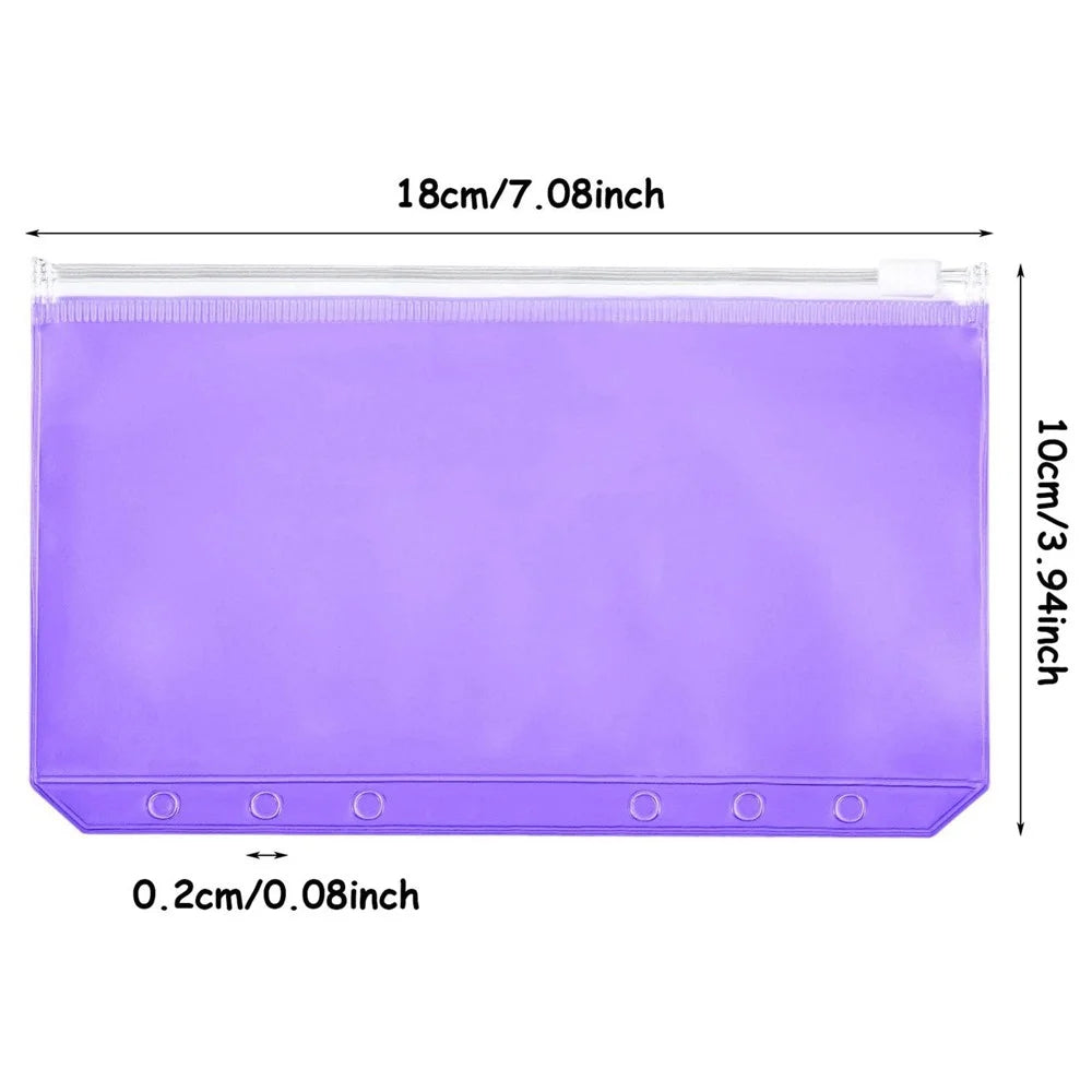 12PCS A6 Size Binder Pockets Purple Zipper Folders Waterproof PVC Pouch Document Bill Bags Storage Bags for 6-Ring Binder - 6