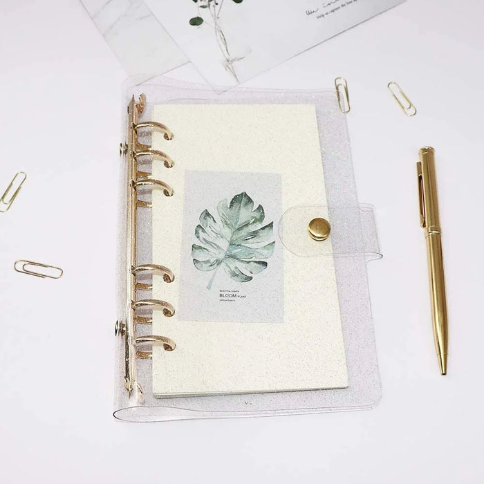 A6 PVC Binder Cover Gold 6-Ring Binders Glitter Powder Bill Card Money Organizer Loose Leaf Notebook Shell - 2