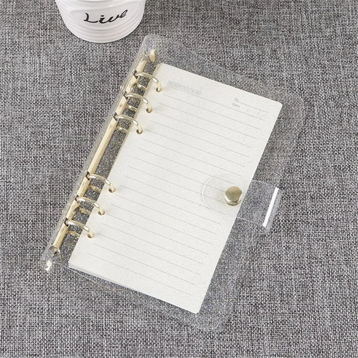A6 PVC Binder Cover Gold 6-Ring Binders Glitter Powder Bill Card Money Organizer Loose Leaf Notebook Shell - 3