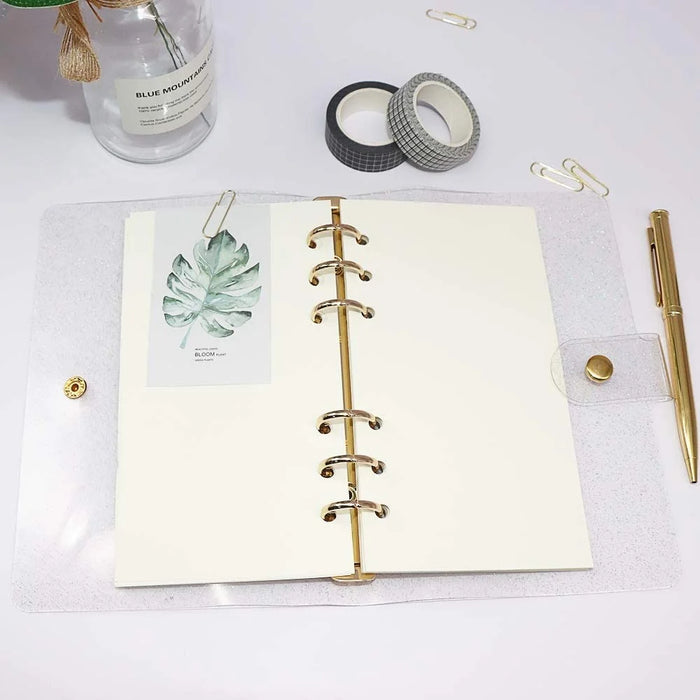 A6 PVC Binder Cover Gold 6-Ring Binders Glitter Powder Bill Card Money Organizer Loose Leaf Notebook Shell - 4