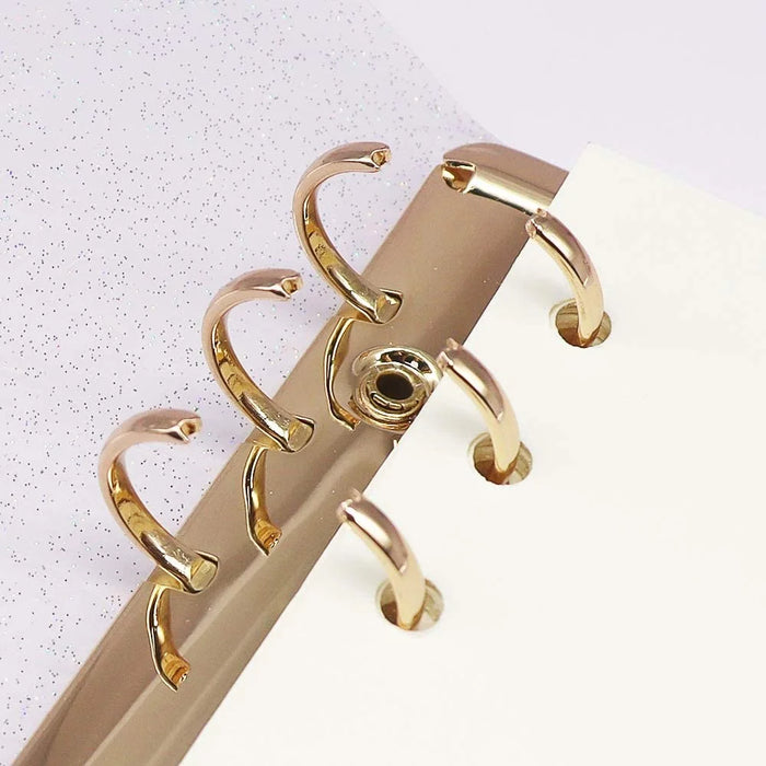 A6 PVC Binder Cover Gold 6-Ring Binders Glitter Powder Bill Card Money Organizer Loose Leaf Notebook Shell - 5